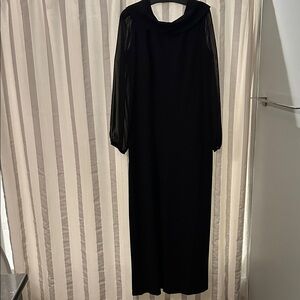 connected apparel Black Long Sleeve Maxi Dress with Sheer Sleeves